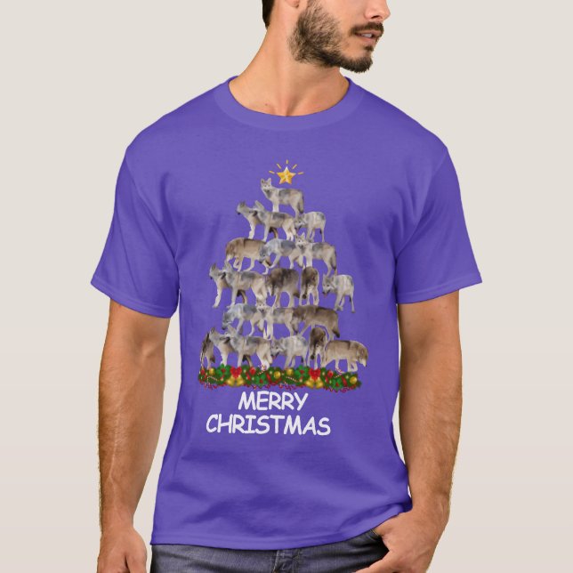 Camiseta Wolves Christmasree Felry Natal engraçado (Frente)