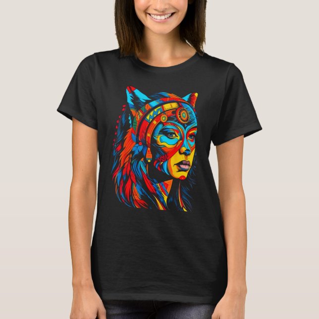 Camiseta Woman Wolf Head Native American Creative (Frente)