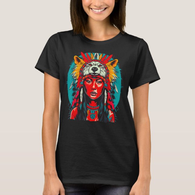 Camiseta Woman Wolf Head Native American Indigenous (Frente)