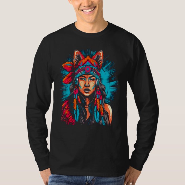 Camiseta Woman Wolf Head Native American Intuitive (Frente)