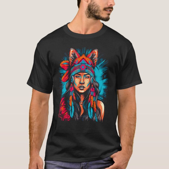 Camiseta Woman Wolf Head Native American Intuitive (Frente)