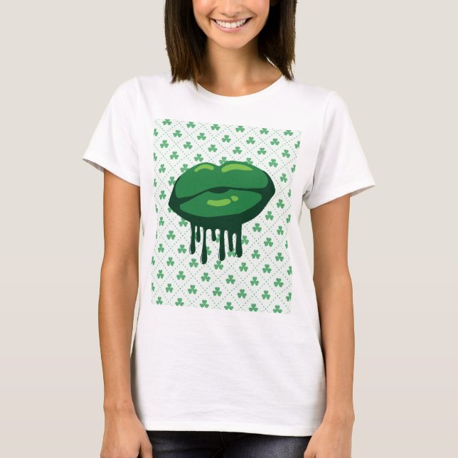 Camiseta Woman's Lips St. Patrick's Day Design-66678 (Frente)