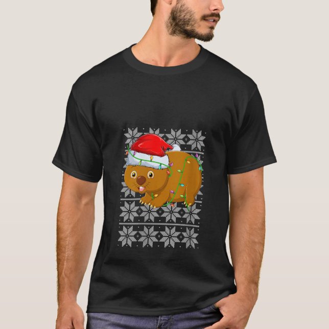 Camiseta Wombat Christmas Lights Santa Hat Wombat Ugly Xmas (Frente)