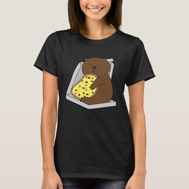 Camiseta Wombat Fofo Comendo Pizza Comida Rápida Roedor (Frente)