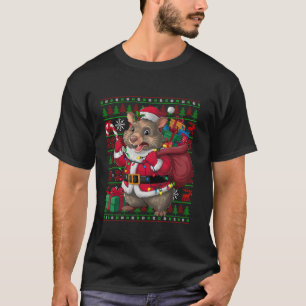 Camiseta Wombat Xmas Lights Ugly Papais noeis Wombat Natal