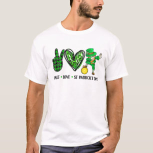 Camiseta Women Peace Love Dia de São Patrício Irish Shamr
