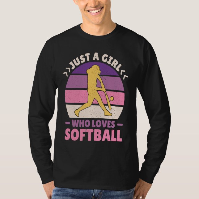 Camiseta Women Retro Softball Player Just A Girl Who Loves  (Frente)