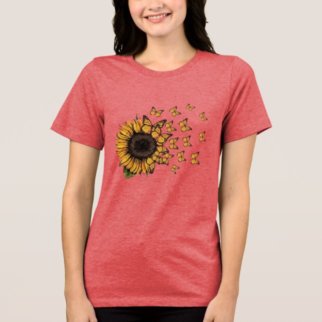 Camiseta Women’s Sunflower Butterfly Nature Graphic (Frente)