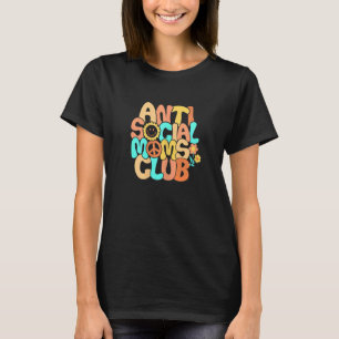 Camiseta Womens Anti Social Mães Club Retro Groovy Smiley