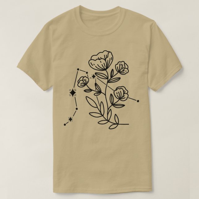 Camiseta Womens Aquarius Zodiac Sinal Flores Constelação (Frente do Design)