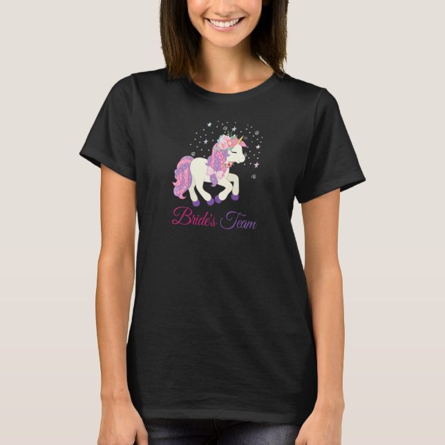 Camiseta Womens  Bachelorette Party Unicorn Bride's Team (Frente)