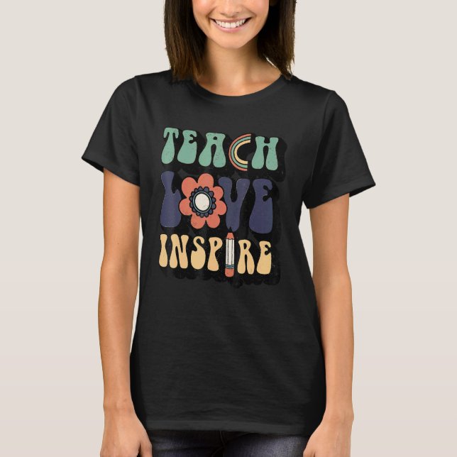 Camiseta Womens Back To School Teach Love Inspire Retro Tea (Frente)