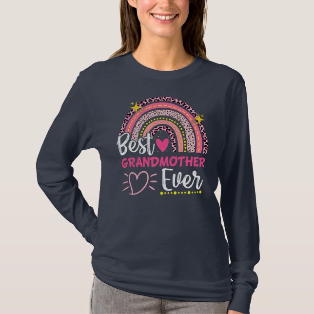 Camiseta Womens Best Grandmother Ever Leopard Rainbow New (Frente)