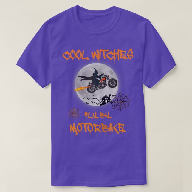Camiseta Womens Biker Lady, Cool witches fly by motorbike,  (Frente do Design)