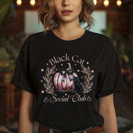 Camiseta Womens Black Cat Social Club Halloween