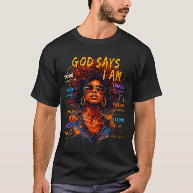 Camiseta Womens Black Girl Queen God Says I Am Melanin Hist (Frente)