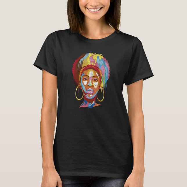 Camiseta Womens Black Queen Afro Melanin Dripping Black His (Frente)