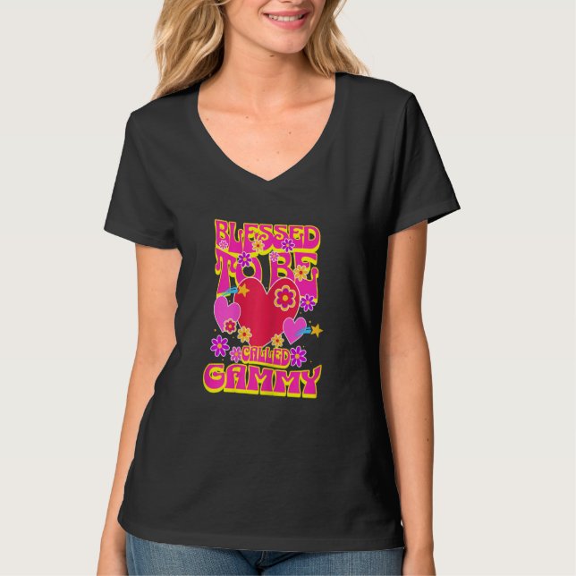 Camiseta Womens Blessed To Be Called Gammy Heart Groovy Flo (Frente)