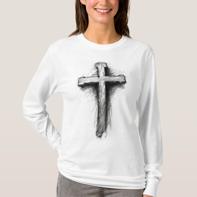 Camiseta Women's Bold Christian Cross Long Sleeve Tee (Frente)