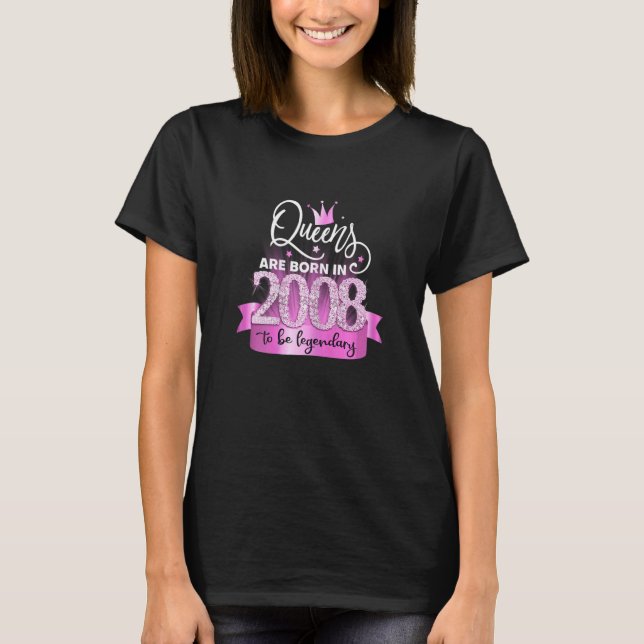 Camiseta Womens Born In 2008 I Elegant Pink Black Party Out (Frente)