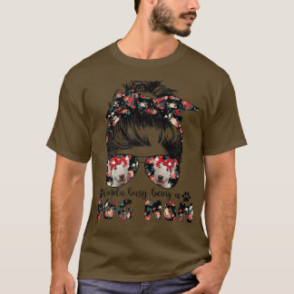 Camiseta Womens Bull Terrier Dog Mom Messy Bun Hair Glasses