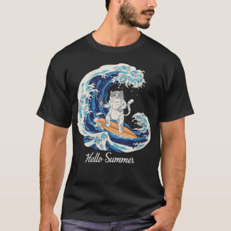 Camiseta Womens Cat With Sushi Wave Vintage Surfer Surfing 