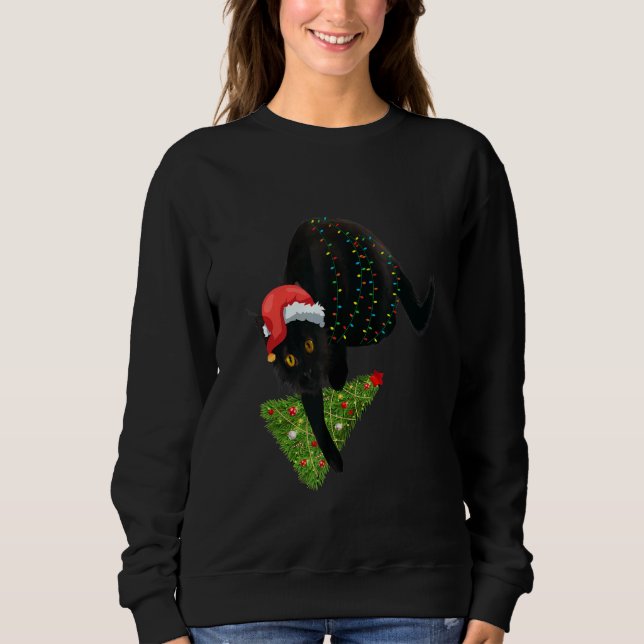 Camiseta Women's Christmas Black Cat Xmas Tree  1 (Frente)