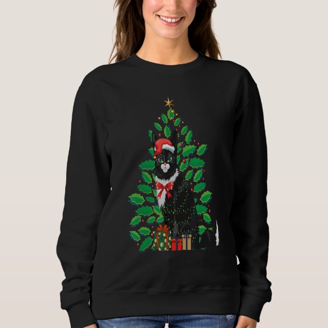 Camiseta Women's Christmas Black cat Xmas Tree Graphics  1 (Frente)