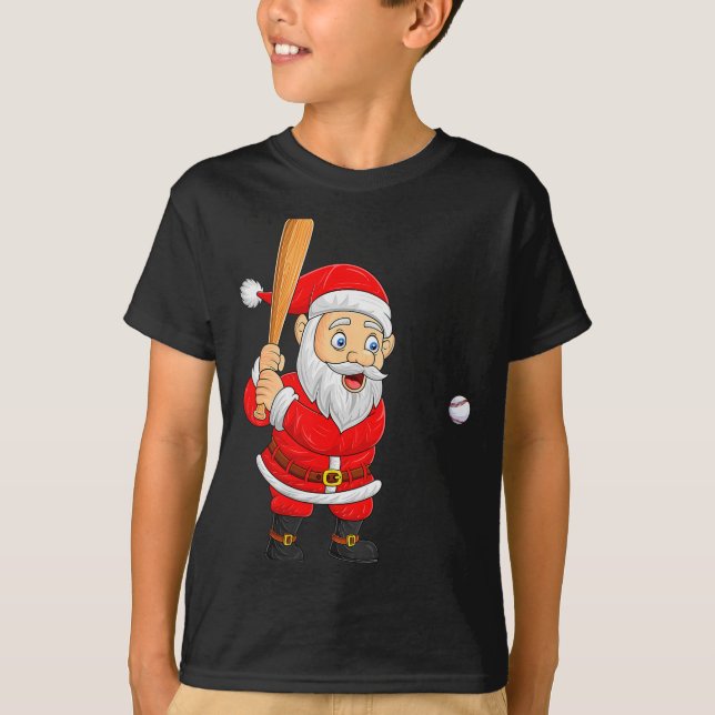 Camiseta Womens Christmas Santa Playing Baseball Xmas Funny (Frente)