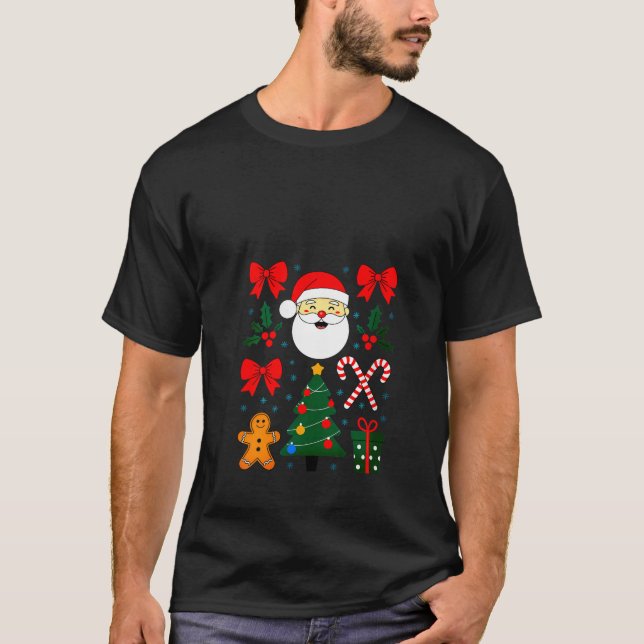 Camiseta Womens Classic Christmas Icons Santa Tree Candy Ca (Frente)