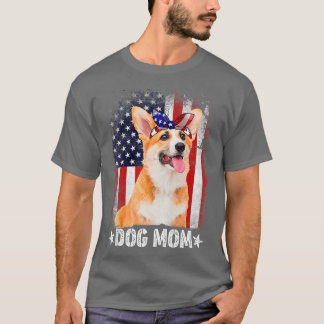 Camiseta Womens Classic Corgi Dog Mom Usa Flag Mother's Day