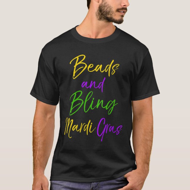 Camiseta Womens Cute Mardi Gras Party Quote Gift Beads And  (Frente)