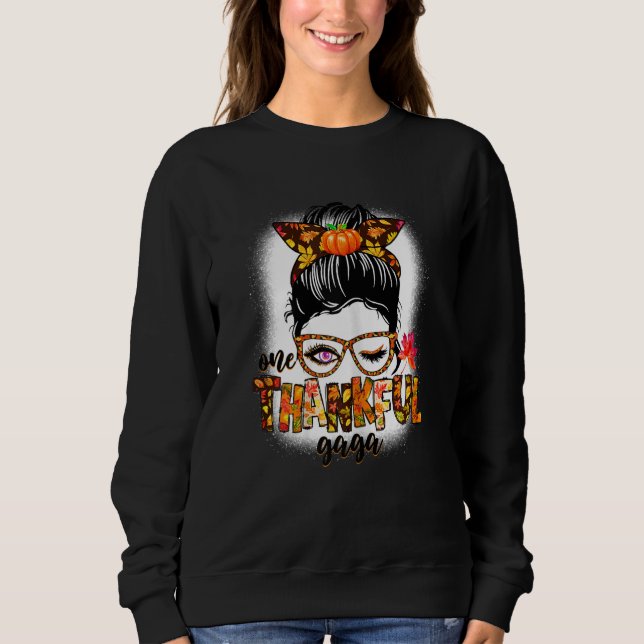 Camiseta Womens Cute One Thankful Gaga Messy Bun Fall Autum (Frente)