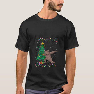 Camiseta Womens Dabbing Maine Coon Xmas Tree Luzes Feias