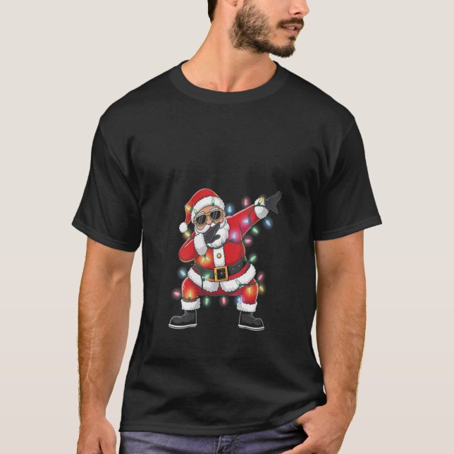 Camiseta Womens Dabbing Santa Xmas Lights Girls Boys Kids C (Frente)