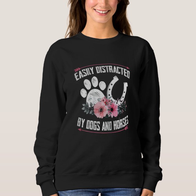 Camiseta Womens Easily Distracted By Dogs And Horses Girl W (Frente)