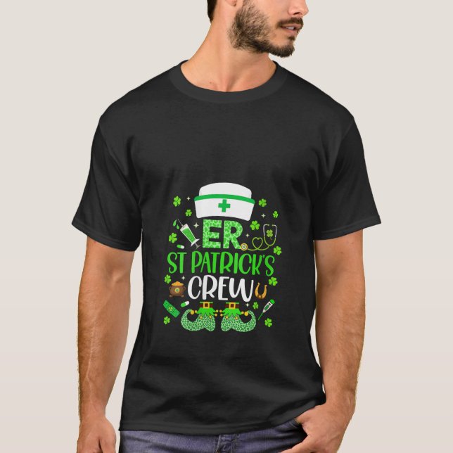 Camiseta Womens ER Nurse St Patrick s Day Crew Emergency Ro (Frente)