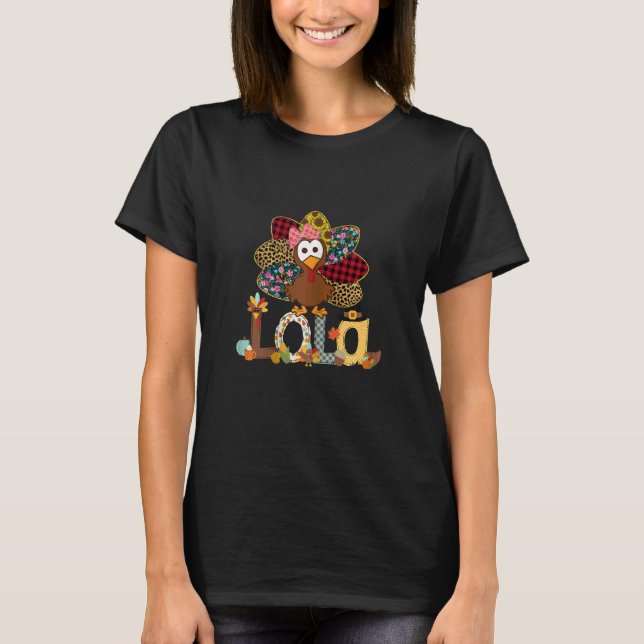 Camiseta Womens Fall Turkey Lola  Thanksgiving Doodle Grand (Frente)