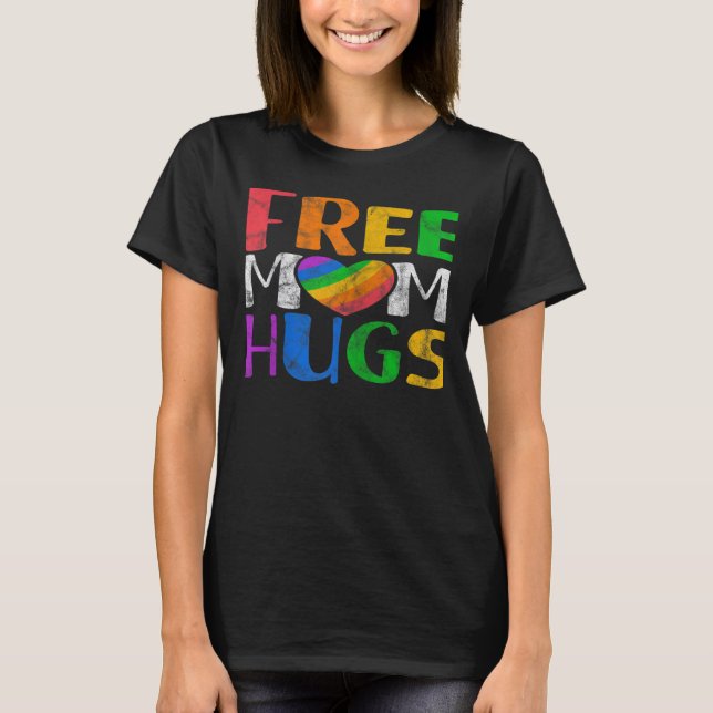 Camiseta Womens Free Mom Hugs LGBT Rainbow Heart Gay Lesbia (Frente)