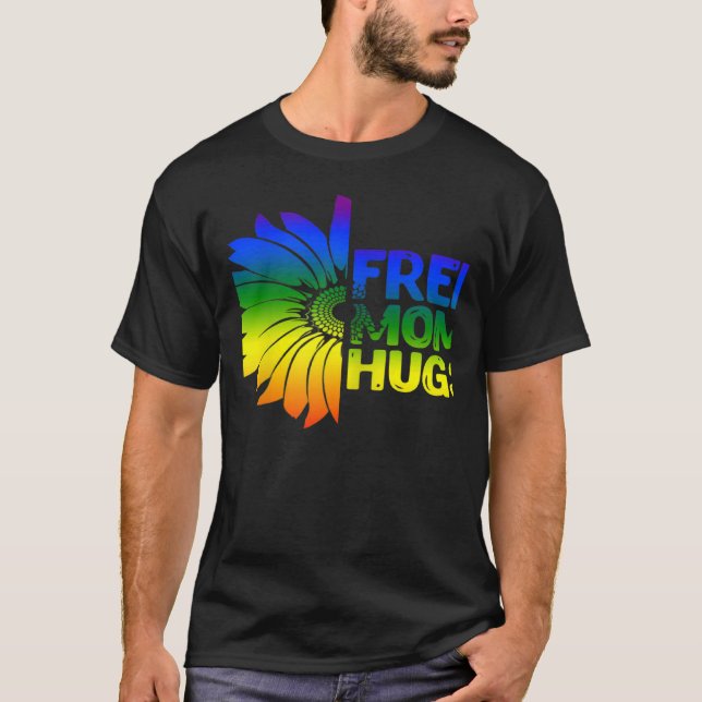 Camiseta Womens Free Mom Hugs LGBT Sunflower Gay Lesbian Mo (Frente)
