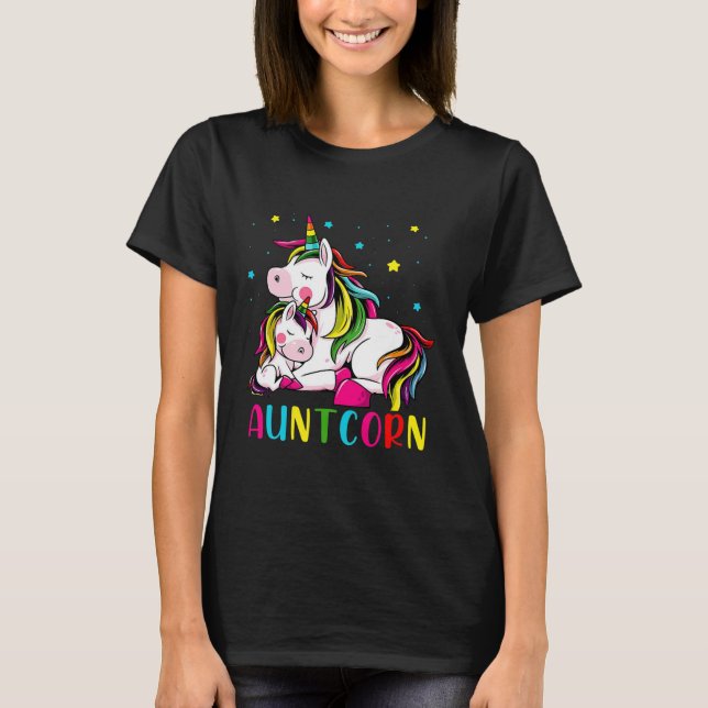 Camiseta Womens Funny Auntcorn Unicorn Costume Aunt Mom (Frente)