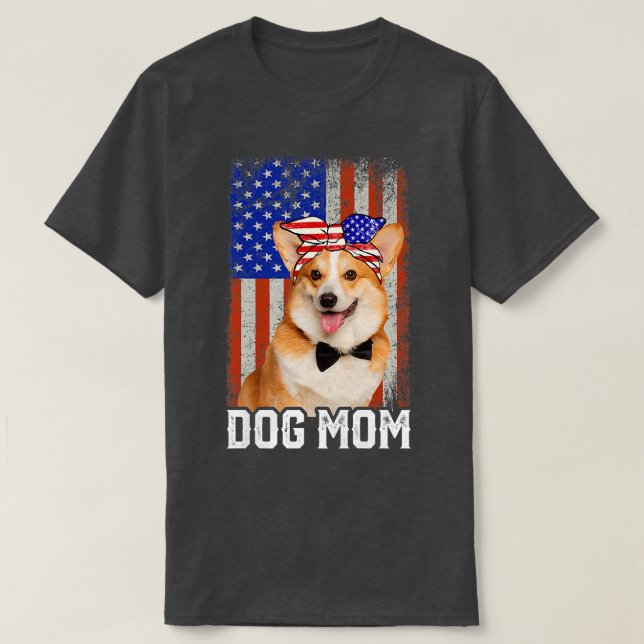Camiseta Womens Funny Corgi Dog Mom Usa Flag Mother's Day16 (Frente do Design)