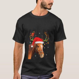 Camiseta Womens Funny Horse Lover Xmas Lights Reindeer Sant