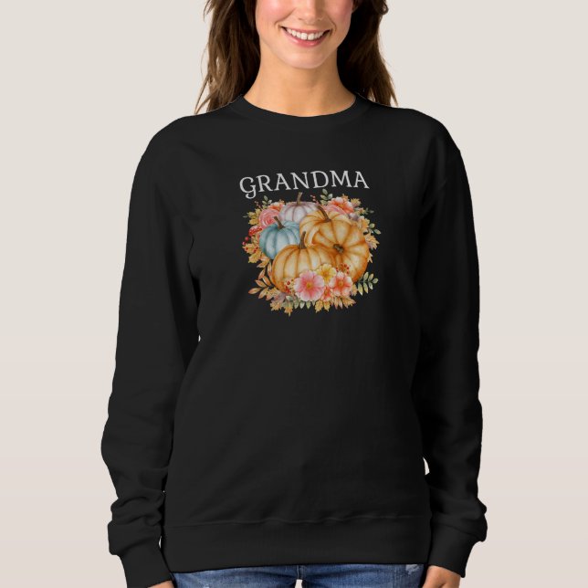 Camiseta Womens Grandma Colorful Pumpkins Fall Autumn Flowe (Frente)