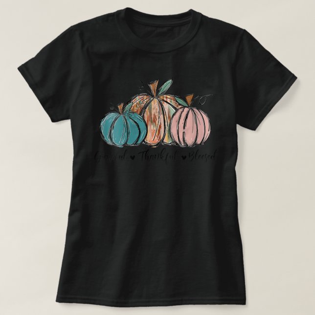 Camiseta Womens Grateful Thankful Blessed Pumpkin Fall Than (Frente do Design)