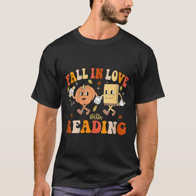 Camiseta Womens Groovy Fall In Love With Reading Thanksgivi (Frente)