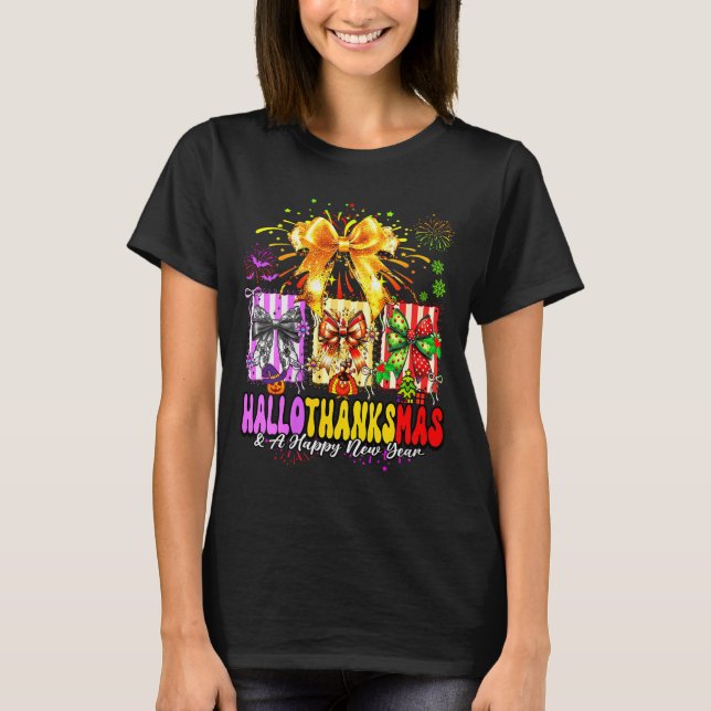 Camiseta Womens Hallothanksmas &amp; A Happy New Years Eve  (Frente)