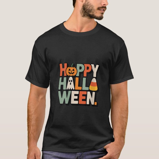 Camiseta Womens Happy Halloween Pumpkin Ghost Candy Corn Fu (Frente)