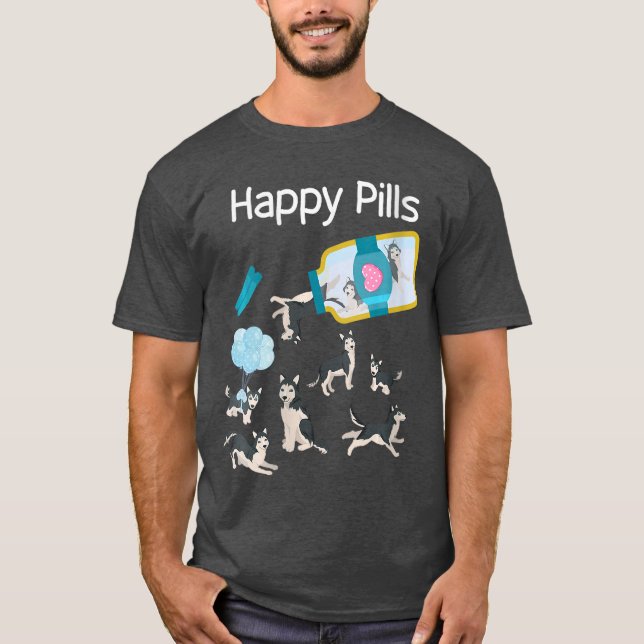 Camiseta Womens Happy Pills Husky Dogs Cute Husky Lovers Co (Frente)