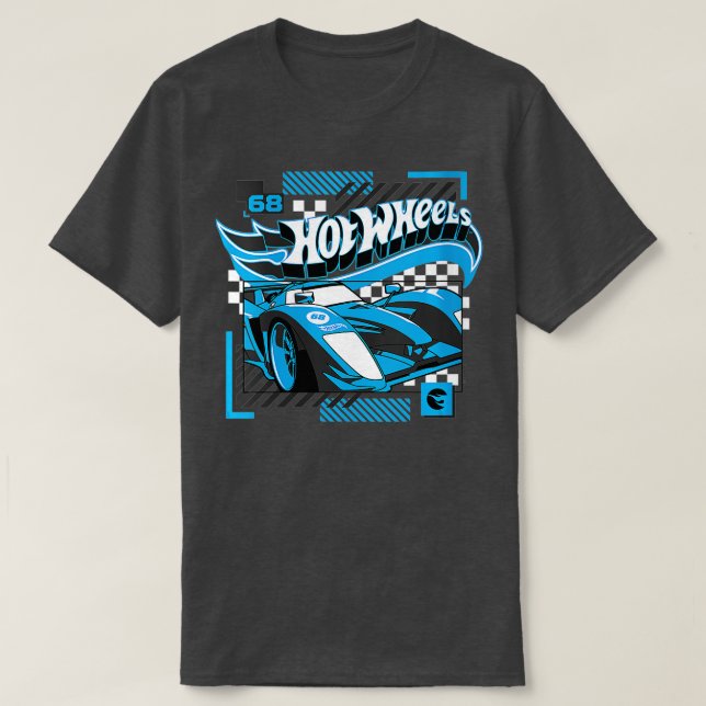 Camiseta Womens Hot Wheels Blue Geométrico Race Car VNeck (Frente do Design)